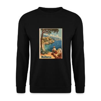 Vintage Mallorca Reise Spanien Insel - Unisex Pullover - Schwarz - Vorne - Alina (178cm) & Michal (187cm)