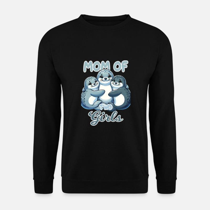 Mom of Two Girls Robbe Seehund Töchter - Unisex Pullover - Schwarz
