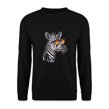 Lustiges Zebra mit Sonnenbrille Retro Stil für - Unisex Pullover - Schwarz - Vorne - Alina (178cm) & Michal (187cm)