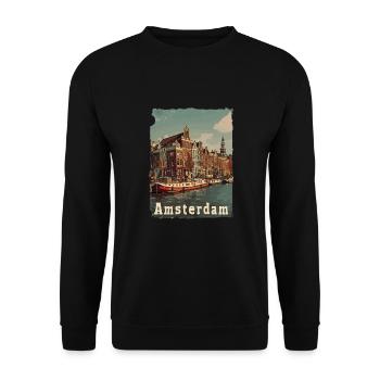 Vintage Amsterdam Kanal Niederlande Holland - Unisex Pullover - Schwarz - Vorne - Alina (178cm) & Michal (187cm)