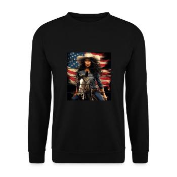 Western Amerikanische Flagge Pferd - Unisex Pullover - Schwarz - Vorne - Alina (178cm) & Michal (187cm)