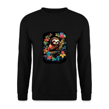 Faultier Niedliches Tier Floraler Nachthimmel - Unisex Pullover - Schwarz - Vorne - Alina (178cm) & Michal (187cm)