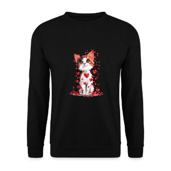 Katze Liebe Valentinstag Katze mit roten Herzen - Unisex Pullover - Schwarz - Vorne - Alina (178cm) & Michal (187cm)