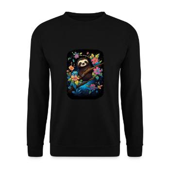 Faultier Niedliches Tier Floraler Nachthimmel - Unisex Pullover - Schwarz - Vorne - Alina (178cm) & Michal (187cm)
