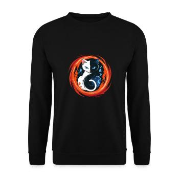 Yin Yang Katzen Katzenkunst für einen - Unisex Pullover - Schwarz - Vorne - Alina (178cm) & Michal (187cm)