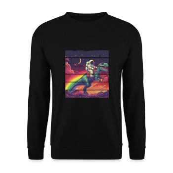 Astronaut reitet T-Rex Dinosaurier - Unisex Pullover - Schwarz - Vorne - Alina (178cm) & Michal (187cm)