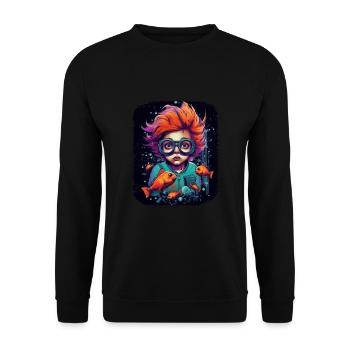 Astronaut Kunst Raumfahrt Fisch für - Unisex Pullover - Schwarz - Vorne - Alina (178cm) & Michal (187cm)