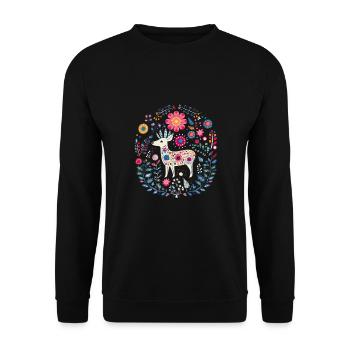 Reh Waldlandschaft Farn Hirsch für Naturfreunde - Unisex Pullover - Schwarz - Vorne - Alina (178cm) & Michal (187cm)
