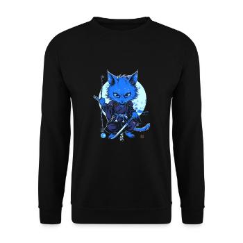 Japanische Katze Samurai Style für Katzen Fans - Unisex Pullover - Schwarz - Vorne - Alina (178cm) & Michal (187cm)