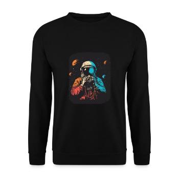 Astronaut Fotograf im Retro-Stil für Fotograf - Unisex Pullover - Schwarz - Vorne - Alina (178cm) & Michal (187cm)
