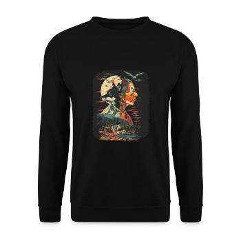 Vintage Wolf Indianer Natur Wildnis - Unisex Pullover - Schwarz - Vorne - Alina (178cm) & Michal (187cm)