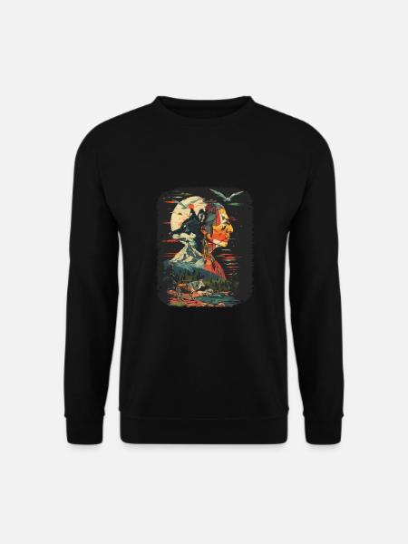 Vintage Wolf Indianer Natur Wildnis - Unisex Pullover - Schwarz