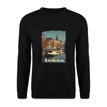 Vintage Amsterdam Kanal Niederlande Holland - Unisex Pullover - Schwarz - Vorne - Alina (178cm) & Michal (187cm)