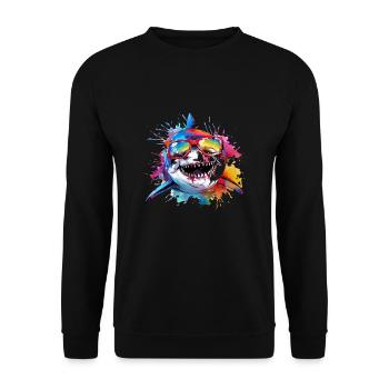 Lustiger Hai mit Sonnenbrille Kunst Shark - Unisex Pullover - Schwarz - Vorne - Alina (178cm) & Michal (187cm)