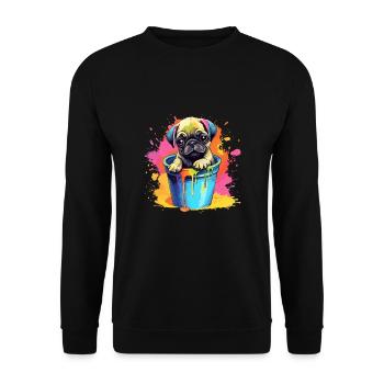 Mops Niedlicher Hund Farbeimer - Unisex Pullover - Schwarz - Vorne - Alina (178cm) & Michal (187cm)