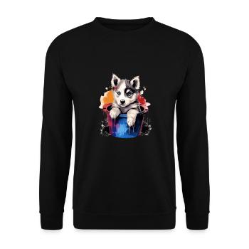 Siberian Husky Niedlicher Hund Farbeimer - Unisex Pullover - Schwarz - Vorne - Alina (178cm) & Michal (187cm)