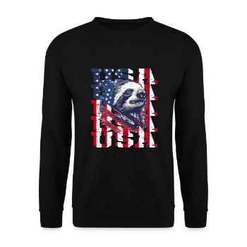 Patriotisches Faultier Amerikanische Flagge Tier - Unisex Pullover - Schwarz - Vorne - Alina (178cm) & Michal (187cm)