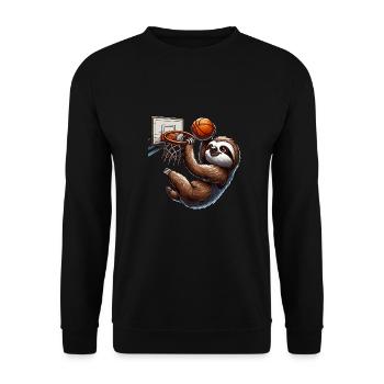 Lustiges Faultier spielt Basketball für - Unisex Pullover - Schwarz - Vorne - Alina (178cm) & Michal (187cm)