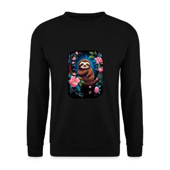 Faultier Niedliches Tier Floraler Nachthimmel - Unisex Pullover - Schwarz - Vorne - Alina (178cm) & Michal (187cm)