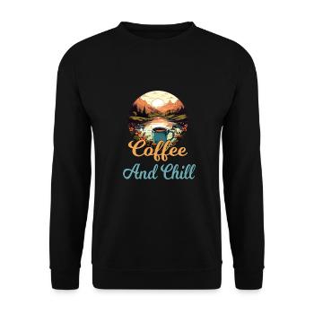 Kaffee und Chill Vintage Berg Natur-Szene - Unisex Pullover - Schwarz - Vorne - Alina (178cm) & Michal (187cm)