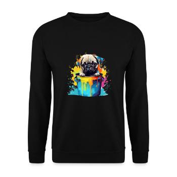 Mops Niedlicher Hund Farbeimer - Unisex Pullover - Schwarz - Vorne - Alina (178cm) & Michal (187cm)