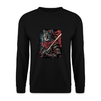 Japanische Katze Samurai Style für Katzen Fans - Unisex Pullover - Schwarz - Vorne - Alina (178cm) & Michal (187cm)
