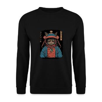 Japanische Katze Samurai Style für Katzen Fans - Unisex Pullover - Schwarz - Vorne - Alina (178cm) & Michal (187cm)
