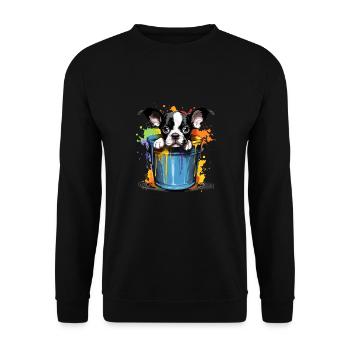 Boston Terrier Niedlicher Hund Farbeimer - Unisex Pullover - Schwarz - Vorne - Alina (178cm) & Michal (187cm)