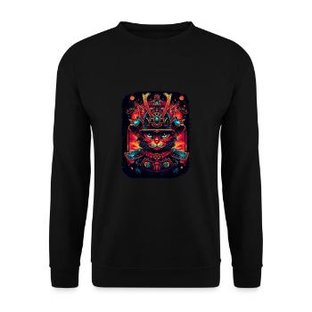 Japanische Katze Samurai Style für Katzen Fans - Unisex Pullover - Schwarz - Vorne - Alina (178cm) & Michal (187cm)
