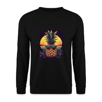 Lustige Ananas mit Sonnenbrille Frucht Tropisch - Unisex Pullover - Schwarz - Vorne - Alina (178cm) & Michal (187cm)