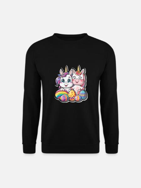 Einhorn Ostern für Kinder Regenbogen und Eier für - Unisex Pullover - Schwarz