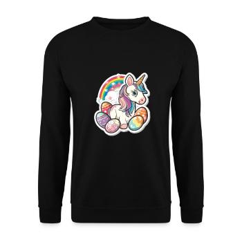 Einhorn Ostern für Kinder Regenbogen und Eier für - Unisex Pullover - Schwarz - Vorne - Alina (178cm) & Michal (187cm)