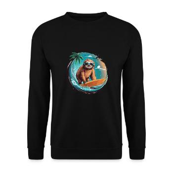 Surfer Faultier Tropischer Strand Welle Surfen - Unisex Pullover - Schwarz - Vorne - Alina (178cm) & Michal (187cm)
