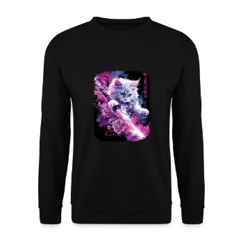 Japanische Katze Samurai Style für Katzen Fans - Unisex Pullover - Schwarz - Vorne - Alina (178cm) & Michal (187cm)