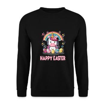Einhorn Ostern für Kinder Regenbogen und Eier für - Unisex Pullover - Schwarz - Vorne - Alina (178cm) & Michal (187cm)