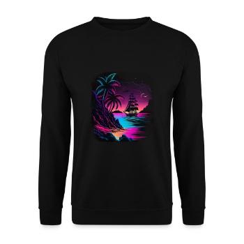 Sonnenuntergang Segelboot Tropischer Strand für - Unisex Pullover - Schwarz - Vorne - Alina (178cm) & Michal (187cm)