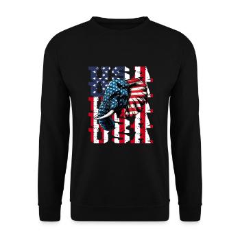 Patriotisches Elefant Amerikanische Flagge Tier - Unisex Pullover - Schwarz - Vorne - Alina (178cm) & Michal (187cm)