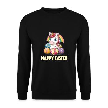 Einhorn Ostern für Kinder Regenbogen und Eier für - Unisex Pullover - Schwarz - Vorne - Alina (178cm) & Michal (187cm)