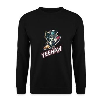 Weltraum-Cowboy reitet eine Rakete Yeehaw-Slogan - Unisex Pullover - Schwarz - Vorne - Alina (178cm) & Michal (187cm)