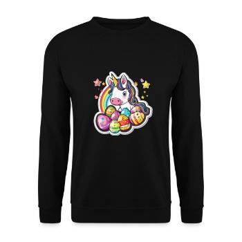Einhorn Ostern für Kinder Regenbogen und Eier für - Unisex Pullover - Schwarz - Vorne - Alina (178cm) & Michal (187cm)