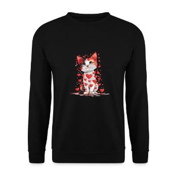 Katze Liebe Valentinstag Katze mit roten Herzen - Unisex Pullover - Schwarz - Vorne - Alina (178cm) & Michal (187cm)