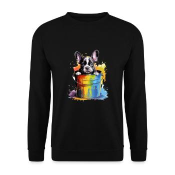 Französische Bulldogge Niedlicher Hund Farbeimer - Unisex Pullover - Schwarz - Vorne - Alina (178cm) & Michal (187cm)