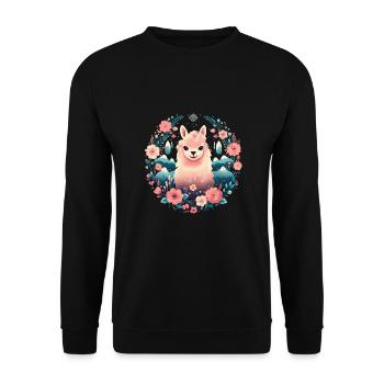 Alpaka Lama Blumen für Alpakaliebhaber - Unisex Pullover - Schwarz - Vorne - Alina (178cm) & Michal (187cm)