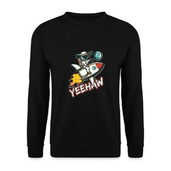 Weltraum-Cowboy reitet eine Rakete Yeehaw-Slogan - Unisex Pullover - Schwarz - Vorne - Alina (178cm) & Michal (187cm)