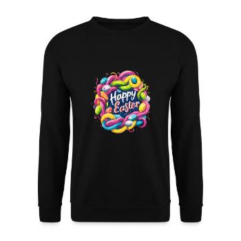 Frohe Ostern Bunte Eierjagd Osterkorb für Kinder - Unisex Pullover - Schwarz - Vorne - Alina (178cm) & Michal (187cm)