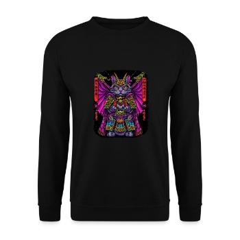 Japanische Katze Samurai Style für Katzen Fans - Unisex Pullover - Schwarz - Vorne - Alina (178cm) & Michal (187cm)