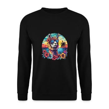 Alpaka Lama Blumen Sonnenbrille Sonnenuntergang - Unisex Pullover - Schwarz - Vorne - Alina (178cm) & Michal (187cm)
