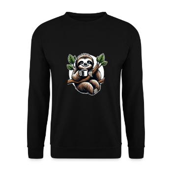 Entspannendes Faultier Kaffee-Liebhaber Spaß - Unisex Pullover - Schwarz - Vorne - Alina (178cm) & Michal (187cm)