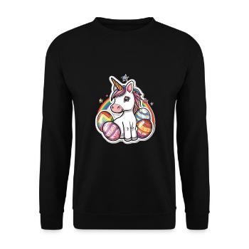 Einhorn Ostern für Kinder Regenbogen und Eier für - Unisex Pullover - Schwarz - Vorne - Alina (178cm) & Michal (187cm)