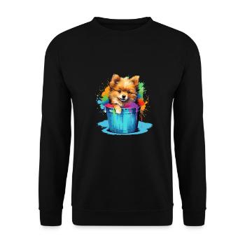 Zwergspitz Niedlicher Pomeranian Hund Farbeimer - Unisex Pullover - Schwarz - Vorne - Alina (178cm) & Michal (187cm)